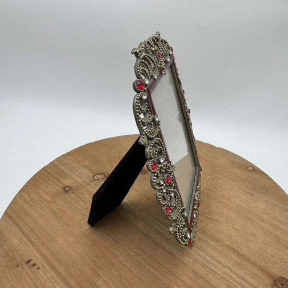 Bejeweled vintage style picture frame gemstones red 3 x 5 - Picture 6 of 12